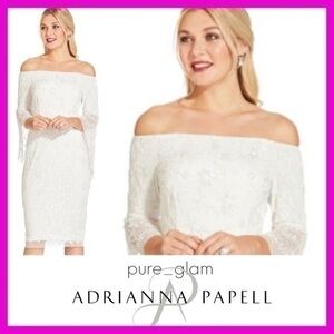 ADRIANNA PAPELL dress size 2 off-shoulder beaded embellished sequins